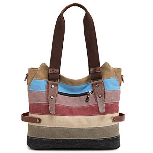 Travistar-Damen-Handtaschen-Multi-Color-Striped-Canvas-Damen-Hobos-Schultertasche-Shopper-Tasche