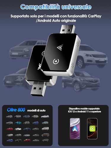2-in-1 Wireless Adapter for CarPlay & Android Auto - Upgrade 2026, Wireless USB/Type-C Adapter, Fast and Stable Connection Without Delays, Compatible with iOS 10+ and Android 11+
