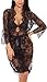 XYlove Women's Sexy Lace Long Robe Lingerie Set(4 pieces)(Black-M)