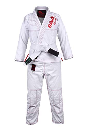 Kids Brazilian Jiu Jitsu Gi Children BJJ Gi Grappling Kimonos Lightweight Free White Belt! (K000, Girls White)