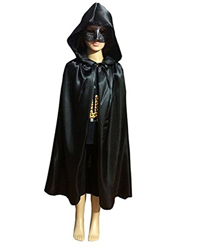 Zhong Min Kids Silk Costume Hooded Cape Masquerade Cloak,Black L