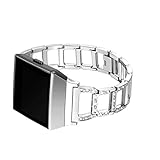 For Fitbit Ionic Bands, bayite Replacement Metal Bracelet Adjustable Bling for Fitbit Ionic Silver Rose Gold with Rhinestone