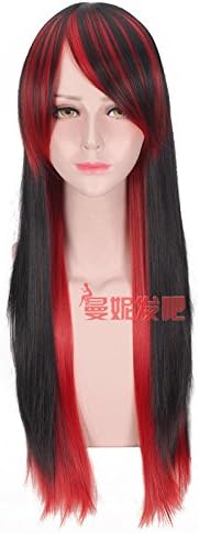 WIAGHUAS Europe and The United States Wig Anime Wig Wig Black Gradient Long Straight Hair Wig Female,Black and red gradient