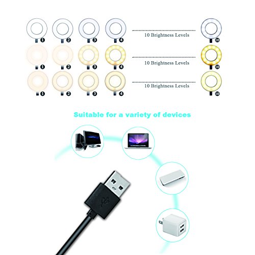 Velouer Selfie Ring Light (3 Color Light 10 brightness) Clip Cell Phone Holder for Live Stream,Video Chat,Facebook,YouTube,360 Rotating Arms Lazy Bracket Desk LED Lamp for Bedroom,Office,Kitchen Black