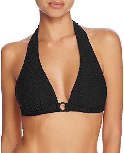 Shoshanna Womens Textured Halter Swim Top Separates Black D