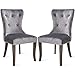 LZ LEISURE ZONE Dining Chairs Set of 2, Velvet Upholstered Grey Accent Chair Button Tufted Armless Chair with Nailhead Trim and Back Ring Pull, with Upgraded Size: 19.7 x 19.7 x 36.4 inches