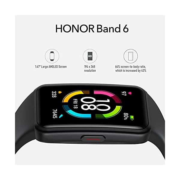 HONOR Band 6 Fitness Tracker Smart Watch, 1.47" Touch Screen 14 Days Battery Life Activity Tracker with SpO2 Heart Rate and Sleep Monitor Men's Smart Watch for Android IOS, Black