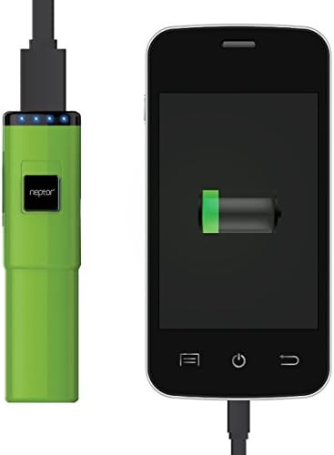Neptor 2800mAh 1.0A Clip On Lipstick External Battery Pack Travel Battery Charger for iPhone 5S, 5C, iPad mini, Samsung Galaxy S4, S5, Note, Nexus, LG, HTC and Motorola - Retail Pack Includes Attachable Cable and SOS Flashlight - Green