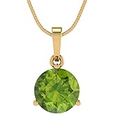Clara Pucci 14K Yellow Gold Plated Solitaire 16" Box-Chain Necklace - Sterling Silver 2ct Round Cut Peridot Pendant