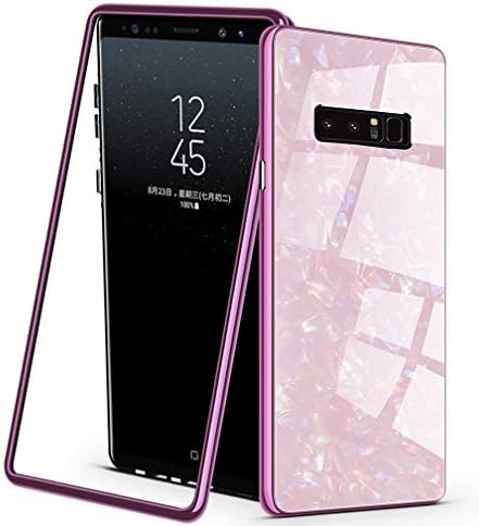 PKeiPo Compatible Samsung Galaxy S10 Plus Case, Magnetic Adsorption PC Frame Coloured Shellfish Pattern Tempered Glass Back Cover with Built-in Magnet Flip with a Screen Protector (Pink)