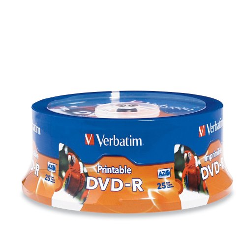 Verbatim 4.7GB Up To 16x White Inkjet PrintableHub Printable Recordable Disc DVD-R (25-Disc Spindle) 96191