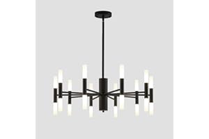 BOKT Modern Matte Black Sputnik Chandelier Mid Century Vintage 20-Lights Semi Flush Mount Chandelier Ceiling Light Farmhouse Industrial Satellite Chandelier Pendant Light