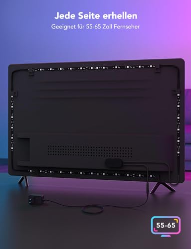 Govee TV LED Backlight, RGBIC TV LED Strip for 55-65 Inch TV, 3.8 m Intelligent LED Strip with Bluetooth & WiFi Control, Works with Alexa & Google Assistant, Music Sync