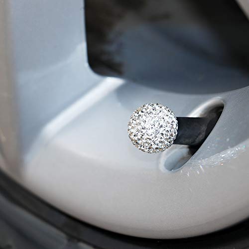 ZATAYE Tire Valve Stem Caps - 4 Pack Handmade Crystal Rhinestone Bling Universal Car SUV Truck Motorcycle Bicycle Tire Valve Dust Caps (Silver) - Thumbnail 5