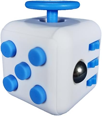 Fidget Cube Desk Toy for Children and Adults at School or the Office | Helps with Stress Relief, Anxiety, Autism, Anger, ADHD, and ADD - White/Sky Blue