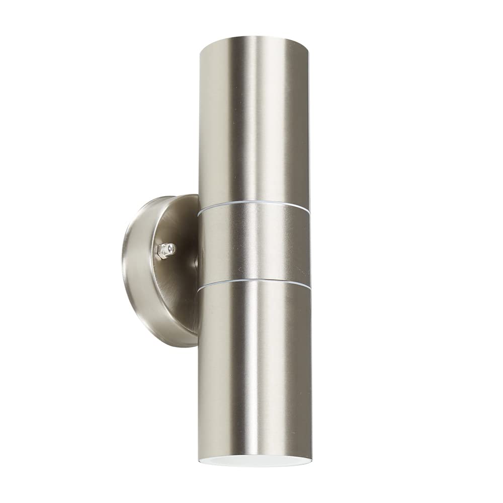 MiniSun | Modern Stainless Steel External Up/Down Security Wall Light | Outdoor Wall Lights, Home Décor & Improvement Essential | Mains Wired