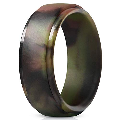 SOVSEFD Silicone Wedding Ring Band for Men 12 Pack Size 11 12 13 Step Edge Sleek Design and Bark Texture Rubber Wedding Bands Rings 8.7mm Wide,Skin Safe,Durable(12 Color,10.5-11(20.6mm/0.81inch))
