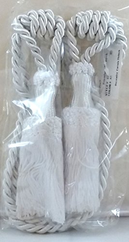 DÃ‰COPRO Pair of Premium White Decorative Chainette Tiebacks, 5 inch Tassel Length, 30 inch Spread (Embrace), Color: White - A1