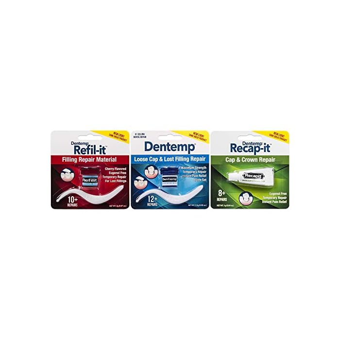 Dentemp Tooth Repair Kit - Dental Repair Kit with Dental Cement, Refil-it Lost Filling Repair and Recap-It Loose Caps…