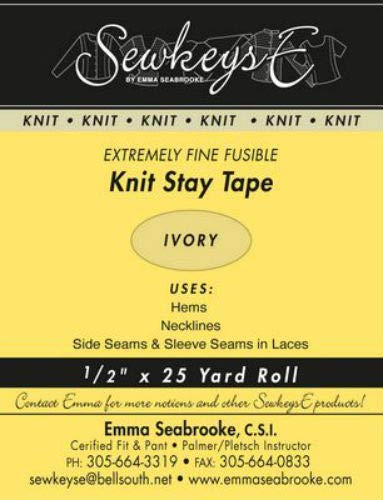 Ivory - 1/2 inch Fusible Knit Stay Tape - 0.5" X 25 Yards SewkeysE Extremely Fine Knit Interfacing Sold by The 25 Yard Roll (KST-03) M494.06