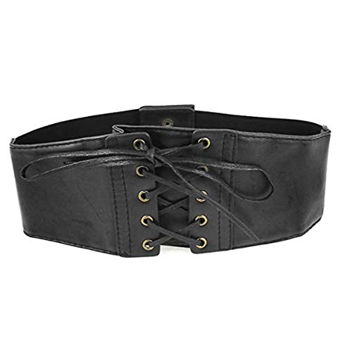 Autoly Lady Women Lace-up Cinch Belt Press Button Closure Stretch Steampunk Corset Elastic Waist Black