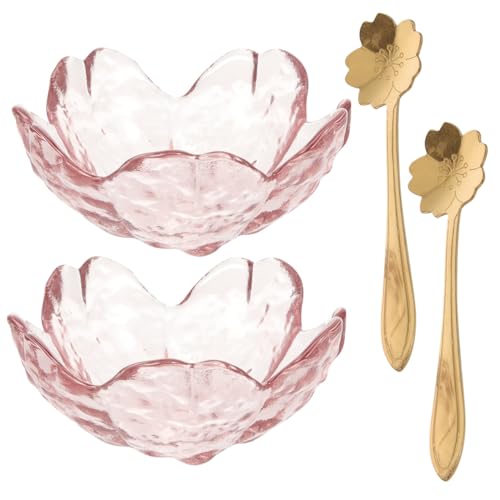 Homoyoyo Glass Essential Oil Bowl Set Pink Flower Design 2 Bowls 2 Spoons at Amazon