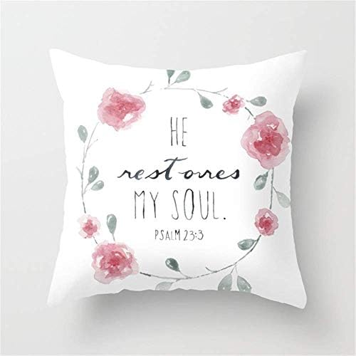 MedieMo He Restores My Soul. Psalm 233, Bible Verse, Watercolor Flowers Pillow Cushion Cover Case 18 X 18 inches