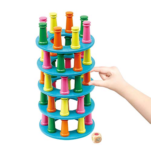 O-Toys Stacking Toys Tall Wooden Building Blocks Rainbow Pizza Tower Brain Puzzle Game Play Set Learning Educational Toy for Kids Boys Girls Preschool Birthday