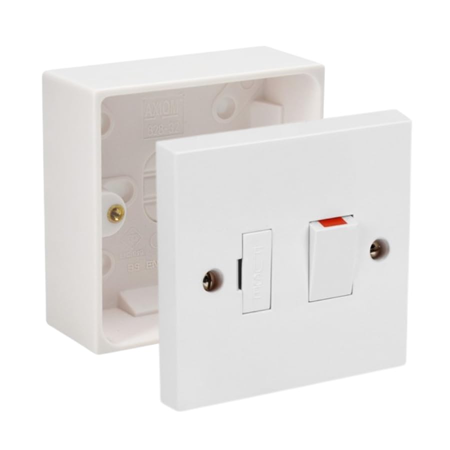Fused Spur Side Flex 13Amps White Electrical Connection Unit - Optional Neon Indicator, Single 25/35/45mm Pattress Back Box Surface Mounted 1 Gang (Switched Fused Spur, SET with 35mm Box)