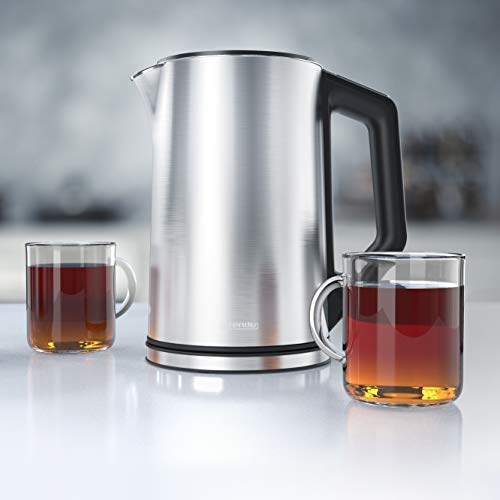 Arendo - Edelstahl Wasserkocher mit Temperatureinstellung 40-100 Grad in 5er Schritten - Doppelwand Design - Modell ELEGANT - 1,5 Liter - 2200 W - Teekocher mit Temperaturanzeige - Silber glänzend – Bild 6