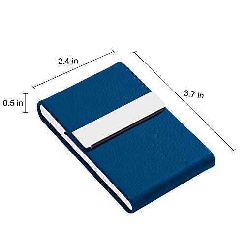 Business Card Holder Case - JuneLsy Professional PU Leather Business Card Case Metal Name Card Holder Pocket Business Card Carrier for Men & Women with Magnetic Shut (Blue-y) - Thumbnail 6