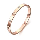 MultiBey 18K Rose Gold Plated Bangle Bracelet, Stainless Steel with Crystal, Screwdriver Opening Love Bracelets for Women and Men (Big/ 7.5", Without Diamond)