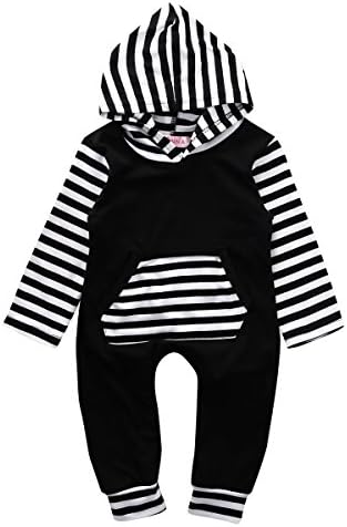 Fashion Classic Lovely Autumn New Black Striped Hooded Climbing Clothes Jumpsuit (0-6M)
