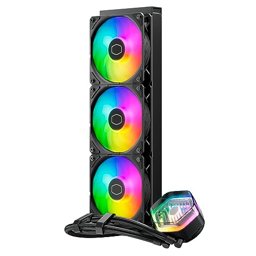 Cooler Master MasterLiquid Atmos 360 Black CPU-Wasserkühler – AIO-Wasserkühlung, Doppelkammerpumpe, vorinstallierte Sickleflow 120 Edge-Lüfter, adressierbares Gen 2 RGB, LGA1700- & AM5 – Schwarz thumbnail 2
