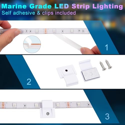 50FT/15M Boat LED Strip Lights Waterproof, Marine Pontoon Boat LED Strips, 12V RGB Light Strip with APP & Remote, IP67 Waterproof Exterior & Interior Lighting for Fishing Kayak, RV, Yacht, Jon