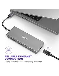 VAVA USB C Hub, adaptador 8 en 1 con puerto Gigabit Ethernet, puerto de carga de 100 W PD, puerto HDMI 4K, lector de tarjetas SD TF, puerto USB 3.0 para portátiles MacBook y USB C