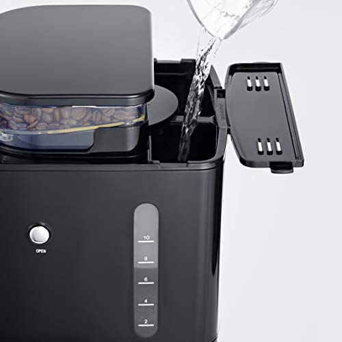 Kaffeemaschine mit Mahlwerk, Kaffeeautomat mit Glaskanne und Timer-Funktion, auch als Filterkaffeemaschine, für bis zu 10 Tassen Kaffee, 1000 Watt, schwarz, Edelstahl, KA 4813