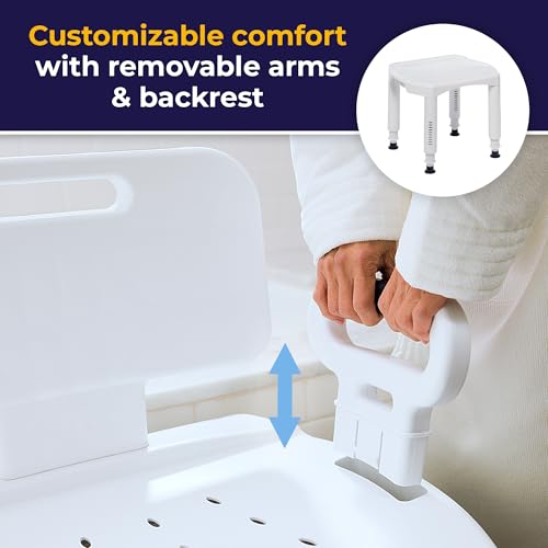 Drive Medical RTL12505 Handicap Bathroom Bench with Back and Arms, White