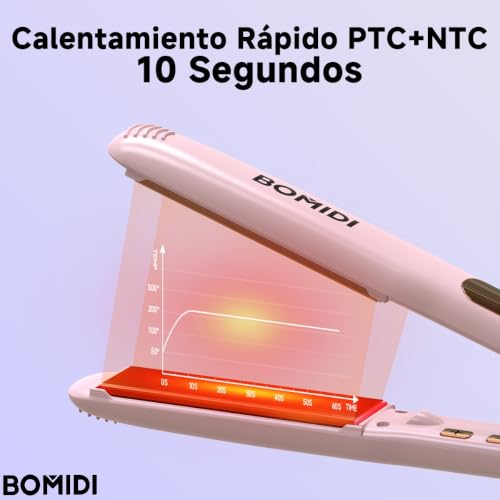 Plancha Para Cabello Profesional, BOMIDI Planchas 2 en 1 Alisado Y Rizador 130-230℃ Preciso Calentamiento Rápido Con Pantalla LCD Digital, Iones Negativos Doble Voltaje Adecuado Para Viajar