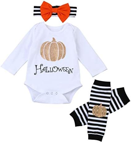 Halloween Baby Costume, Misaky Girls' Onesie Pumpkin Leg Warmers Headband Outfit Set