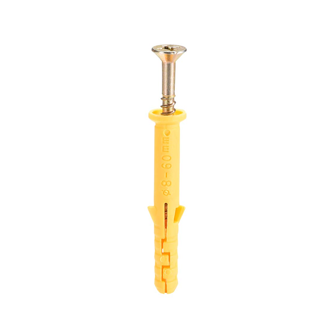 sourcing map 8mmx60mm Plastic Expansion Tube for Drywall with Screws Yellow 30pcs