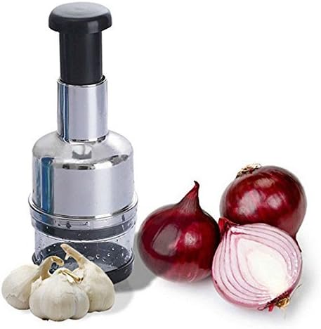 TooFun Hand Pressing Type Stainless Steel Multifunctional Onion Vegetable Fruit Food Chopper Garlic Press Easy Cutter Slicer Mincer (Stainless Steel)