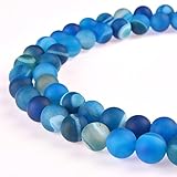 PLTbeads Gorgeous Blue Stripe Agate Natural Gemstone Loose Beads 8mm Matte Round Approxi 15.5 inch DIY Bracelet Necklace For Jewelry Making