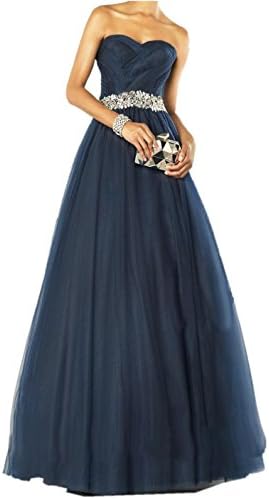 Ovitina 2016 Long Sexy Beaded Puffy Fitted Open Back Sweetheart Eveing Prom Dresses Navy Blue us16