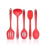 VVBOX Silicone Cooking Utensil Set 5pcs Kitchen Utensils Slotted Turner Solid Spoon Slotted Spoon Spatula Ladle - Red