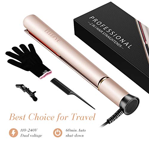 Hair Straightener,ElleSye Ceramic Flat Iron for Hair with Dual Voltage & Salon High Heat 450,Rounded Hair straightener and Curler with Negative Ion for Protecting Hair - Thumbnail 6