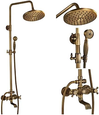 Rainfall Wall Mount Bath Shower Mixer Taps Brass Antique Bathroom Shower Set Column Dual Handle Shower Faucet 360 Rotate Spout,A