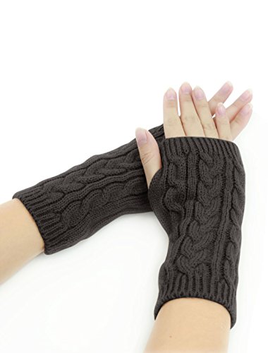 Allegra K Unisex Fingerless Cable Knit Knitted Gloves Dark Grey