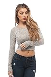 Brush Knit Long Sleeve Crop Top (Small, HeatherGrey)