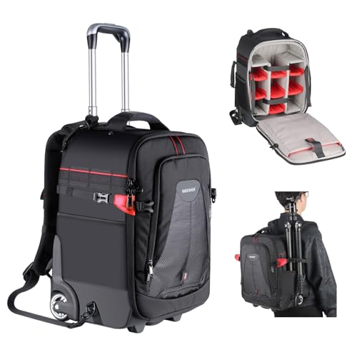 Neewer - 2 in 1 Camera Trolley Case - Durable and Waterproof - (Padded Shockproof Detachable Compartment, Hidden Pull Up Bar) Black
